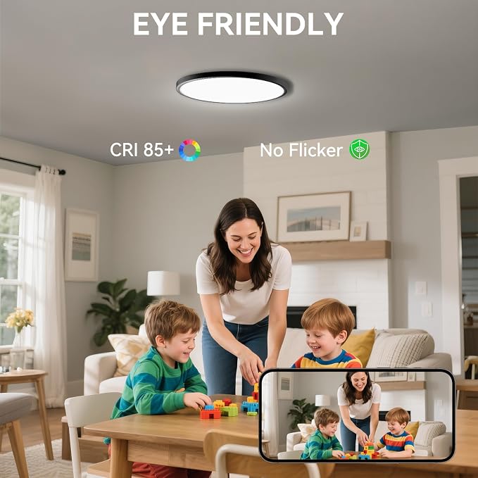 4 Pack 12 Inch Dimmable LED Flush Mount Ceiling Light Fixture 28W 3200LM 5 Color Temperature in One Super Slim Round Ceiling Lamp Low Profile Ceiling Lights for Living Bedroom Kitchen Laundry Black