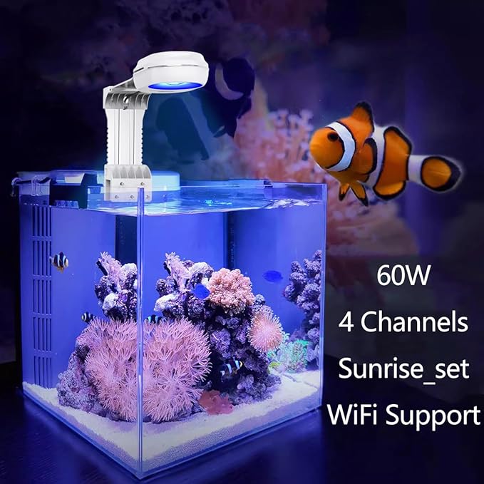 PopBloom RL60 Full Spectrum Reef Light WiFi Marine Reef LED Aquarium Light Saltwater Aquarium Fish Tank Lamp (60W WiFi - White)