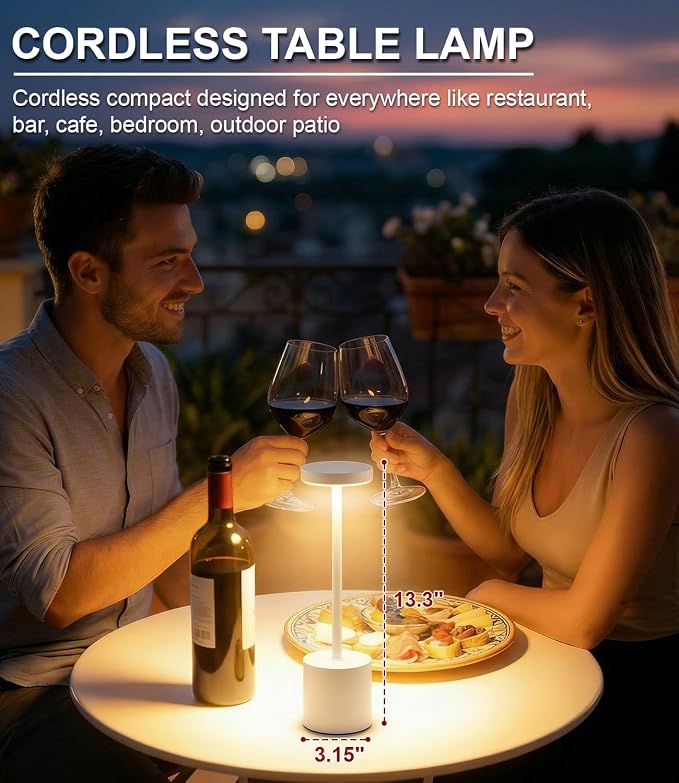 Swinerton White Rechargeable Cordless Table Lamps Set, 5000mAh Battery Powered Wireless Table Light, Portable LED Desk Lamp, 3 Color Dimmable Lighting for Restaurant Dining Patio Outdoor Bedroom