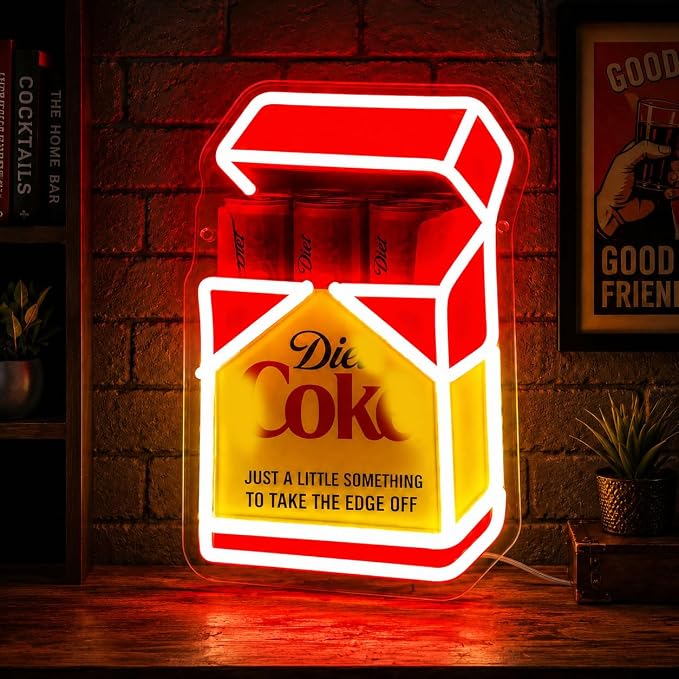 Vintage Fridge Cig Pack LED Neon Sign for Wall Decor, USB Powered Dimmable Neon Light, Retro Beverage Box Light for Home Bar, Man Cave, Garage, Game Room, Pub Decor