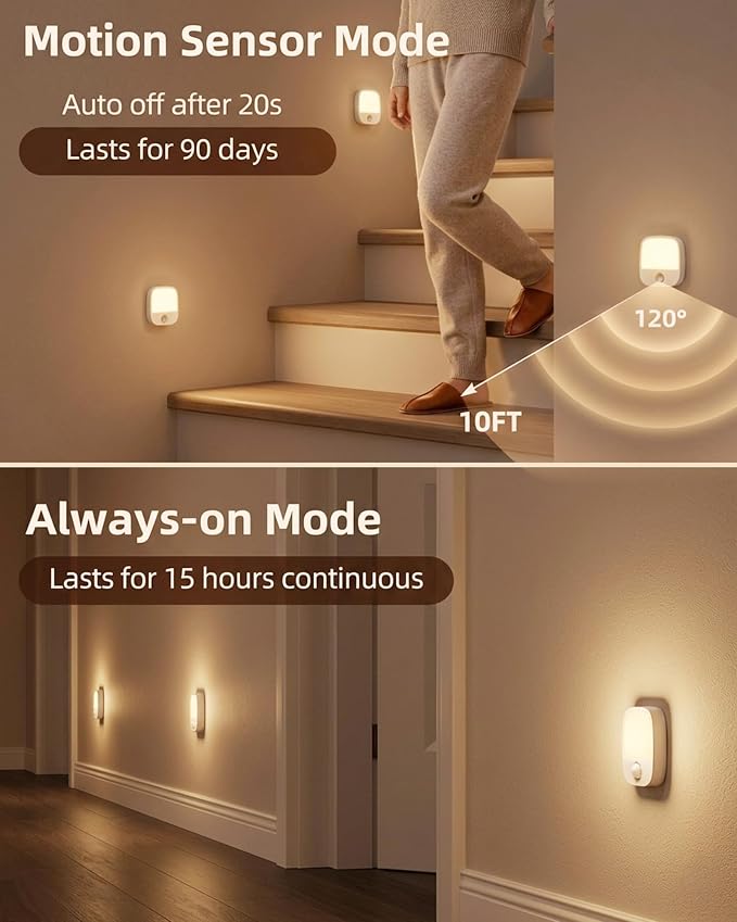 EZVALO Rechargeable Motion Sensor Night Lights, 4 Pack Magnetic Stick-On LED Lights, 3 Color Temperatures, 10%-100% Dimming & Memory, 1000mAh Light for Closet, Bedroom, Hallway, Stairs, Bathroom