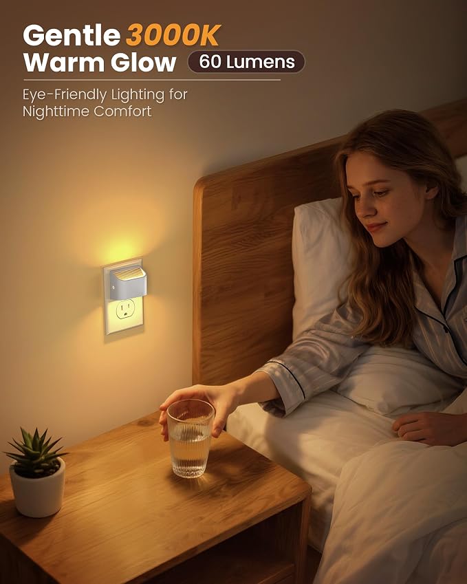 Plug in Night Light, Auto Brightness Sensor Night Light, 3000K Warm White, Ultra-Slim Wall Light for Hallway Bathroom Bedroom Stairs, White, 8 Pack