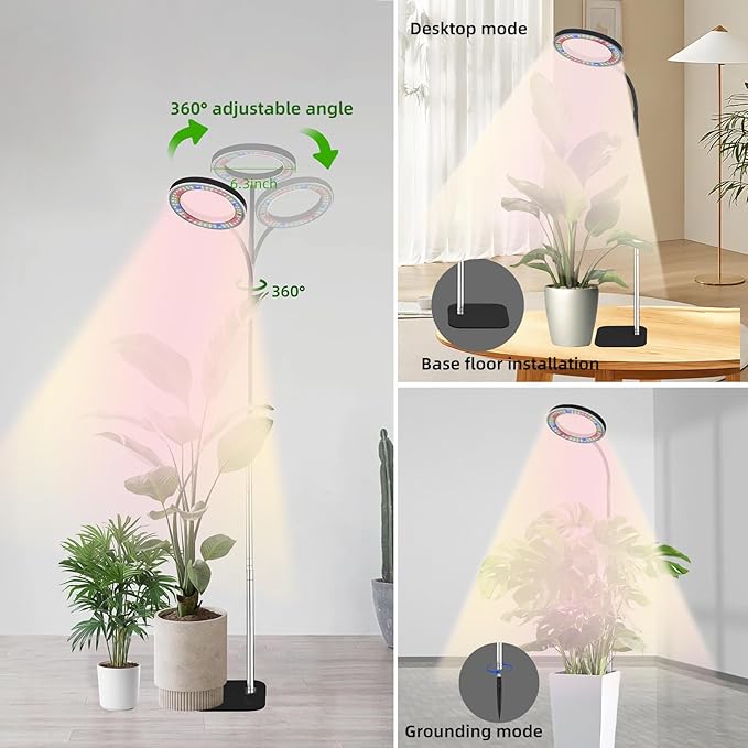 Full Spectrum LED Grow Light, 84 LEDs with 3 Color Modes, 67in Adjustable Gooseneck, 360° Rotating Head, Desktop Plant Light with Timer, 10 Brightness Levels, (Black)