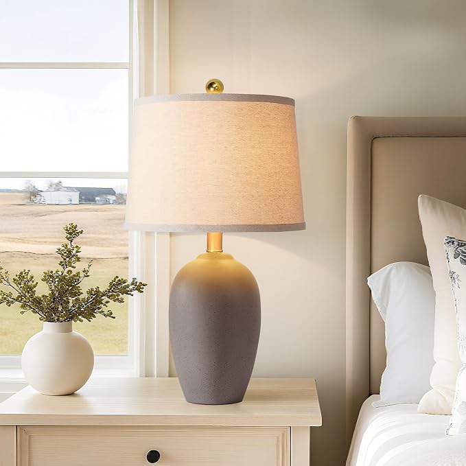AIEAMPDO 21'' Set of 2 Farmhouse Ceramic Small Table Lamps for Living Room Bedroom, Nightstand Rustic Brown Desk Lamp for Bedside End Table Entryway, 2 LED Bulbs Included