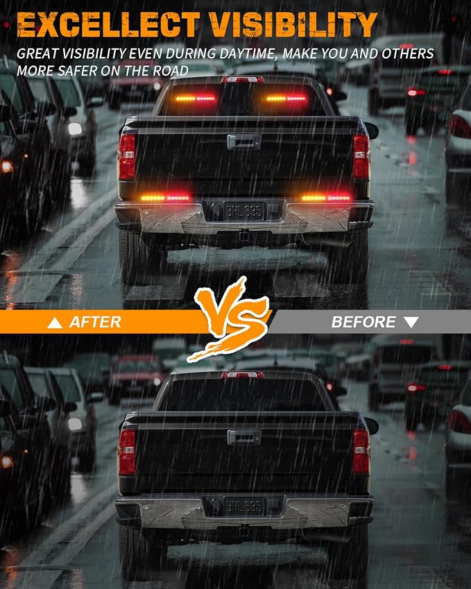XRIDONSEN 2x 10.7 inch Amber Red Emergency Lights 24 LED Warning Flashing Safety Dash Side Window Front/Rear Windshield Strobe Lights Traffic Advisor Bar for Tow/Plow Trucks Construction Vehicles