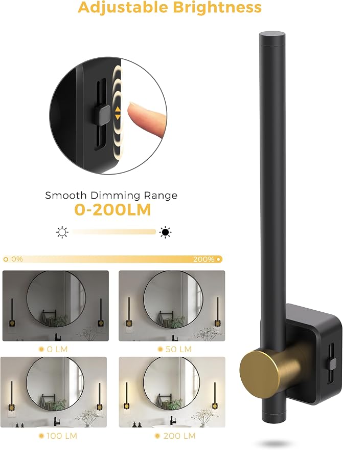 L LOHAS LED Night Light, Night Lights Plug into Wall, Dimmable Night Light | 0-200LM, Nightlight Black and Gold Vanity Light Bar for Bathroom Bedroom, Soft White 3000K, Dusk to Dawn Sensor