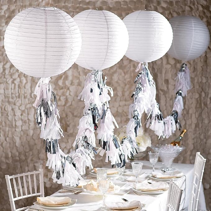 Fun Express Jumbo White Paper Lanterns 30 Inch | Large Hanging Lantern, Bridal Shower Decorations, Wedding Reception Ceiling Decor, Chinese Paper Lantern