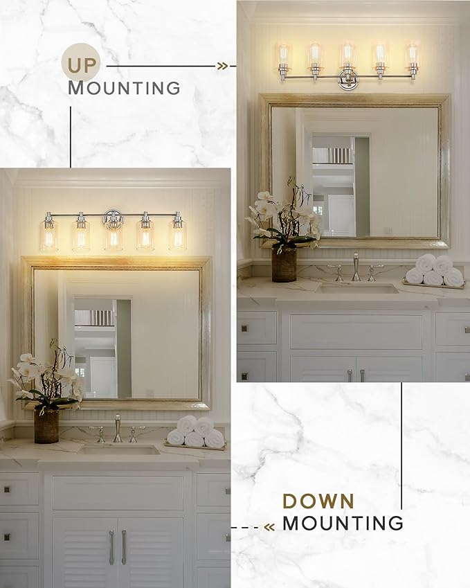 FEMILA 32" Vanity Light,Chrome Modern Bathroom Light Fixtures, 5 Light Bathroom Lights Over Mirror, 4FYC56B-5W CH