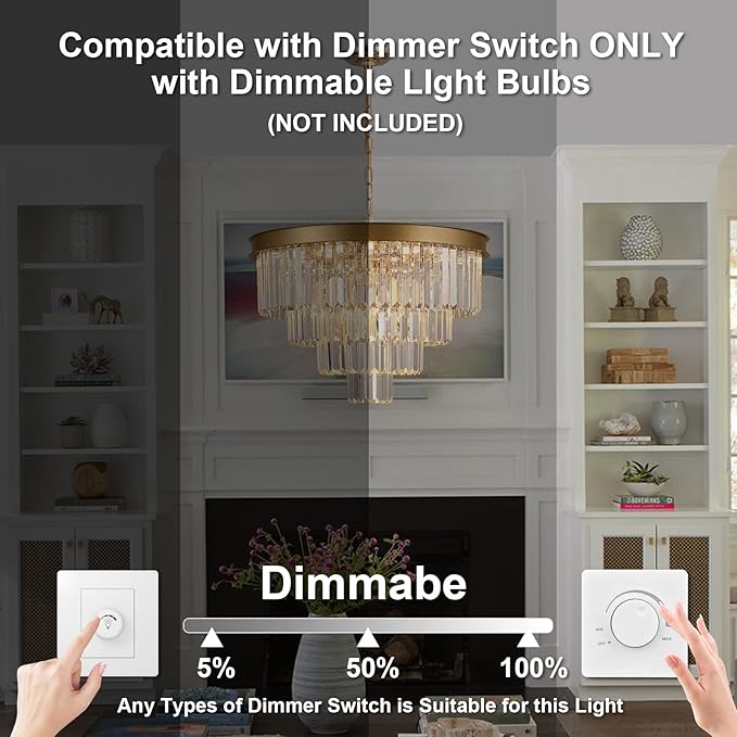 Modern Crystal Chandeliers Gold 24” Round Chandelier for Dining Room 12 Light Ceiling Pendant Light Fixture Raindrop Luxury Gold Flush Mount Chandelier for Entryway Living Room