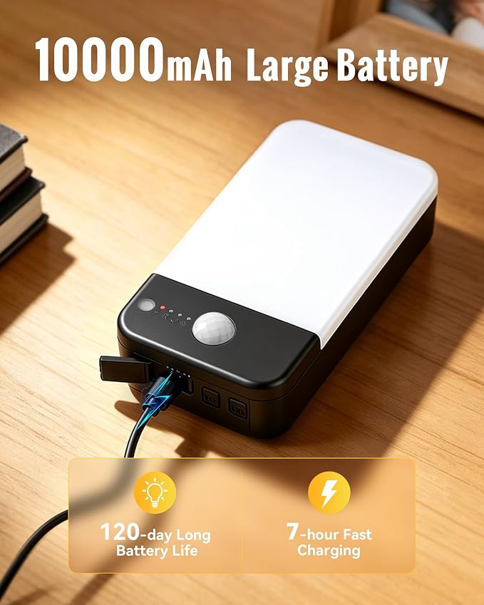 Rechargeable Battery Motion Sensor Outdoor Light | 10000mAh battery, remote control, 3 modes, 3 color temperatures, IP65 waterproof, security light for porch, garage, tool room