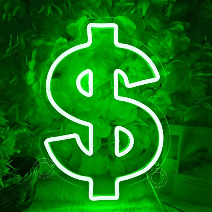 SYLHOME Dollar Led Neon Light Sign Money Green Home Office Shop Bar Business Company Wall Sign Decor Birthday Christmas Party Decor 13.78" X 9.65" USB