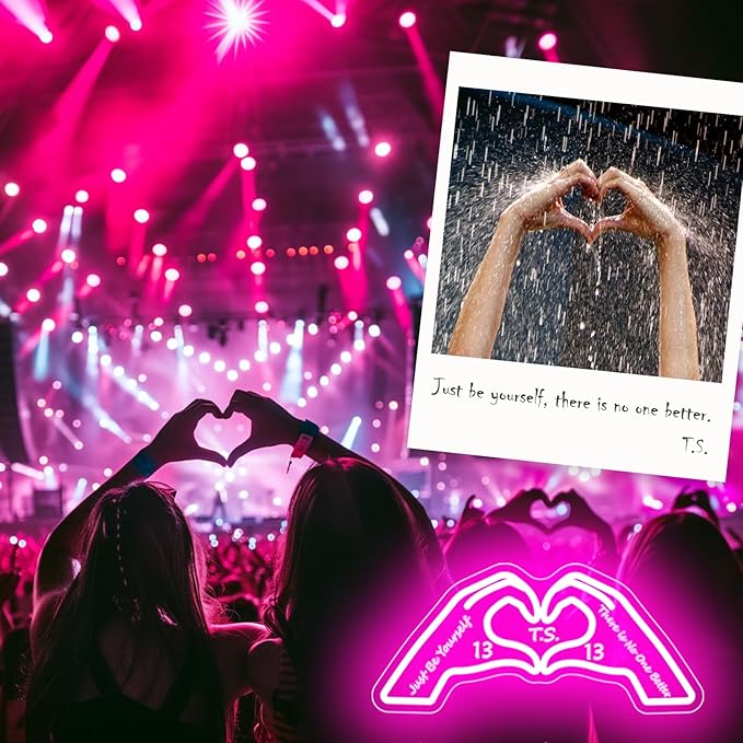 Hand Heart Neon Sign, Music Merch Gifts for Girls, Gift for Fans, Music Lover, Christmas Birthday Boys Girls(Pink with Words)