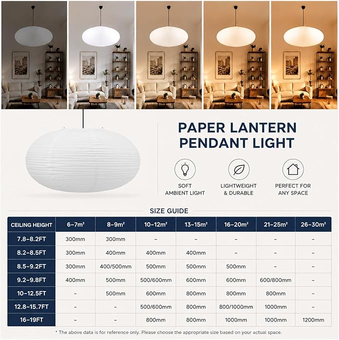 White Oval Paper Lanterns, 16.54" Large Hanging Paper Lantern Shade, 1 Pack | Chinese/Japanese Paper Pendant Lampshade, Handmade, for Party Decoration, Wedding, Home Decor Ceiling Lamp shade