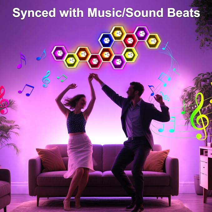 10 Pack Hexagon Lights Wall Panel | Hexagonal Led Lights Room Decor Wall Lights，Smart APP Music Sync Honeycomb Shape Panels Hexagon for Gaming Lights Decor
