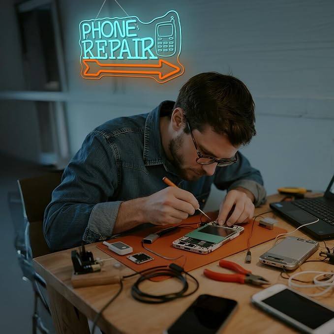 Looklight Phone Repair Neon Sign Arrow Neon Lights for Wall Decor Blue Orange Led Lights for Mobile Phone Repair Shop Business Cellphone Repair Shop Decorations