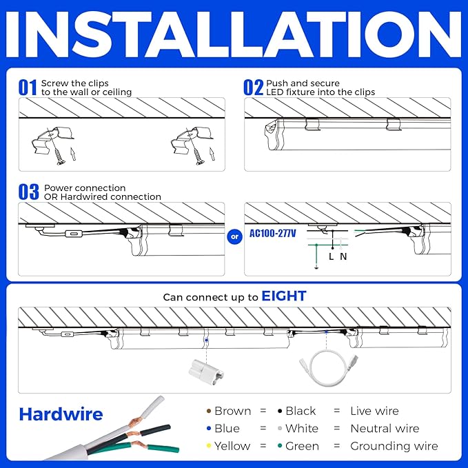 Barrina (1 Pack) T5 LED Shop Light, 4FT, 2200lm, 6500K (Super Bright White), 20W, Utility Shop Light, Ceiling and Under Cabinet Light, ETL Listed