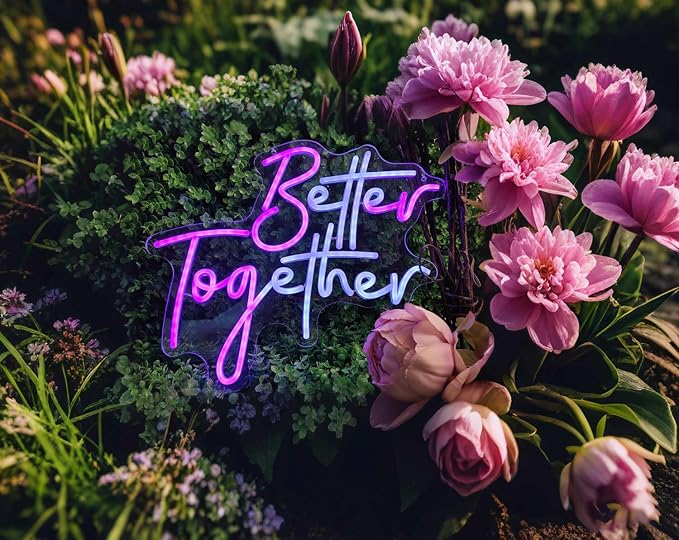 Ulalaza RGB & Color Flow Effect Better Together LED Neon Sign with Remote Control Music Sync Timer Setting LED Acrylic Light for Wall Party Décor Bedroom Bar Wedding Home Birthday USB Powered