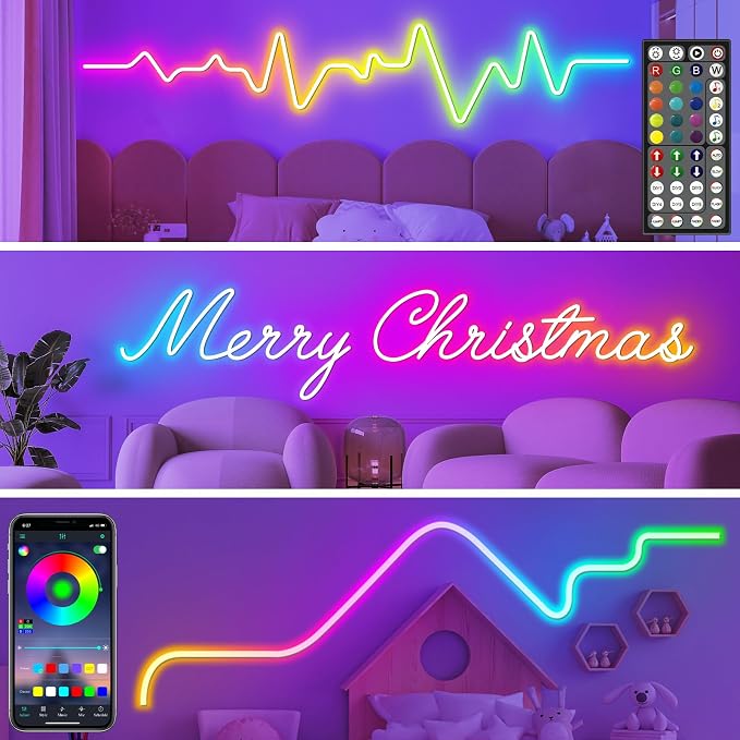 LETIANPAI 32.8Ft Neon Rope Lights,Flexible Led Rope Lights Control with App/Remote,Multiple Modes Rope Lights,IP65 Outdoor RGB Led Neon Lights Waterproof,Music Sync Gaming Led Light Strip (32.8FT)
