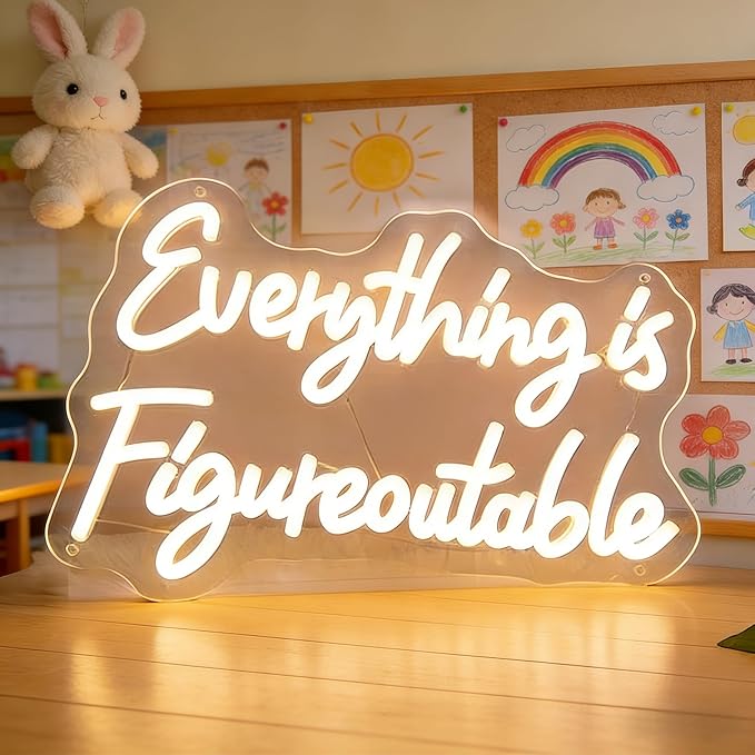 Everything is Figureoutable Neon Sign Dimmable Led Neon Lights for Wall Decor USB Inspirational Word Neon Light Up Signs for Office Bedroom Home Bar Study Room Wedding Birthday Party Teens Girls Gifts