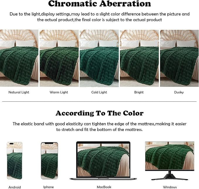 NEWCOSPLAY Queen Blanket for Couch Dark Green Super Soft Flannel Fleece 3D Bubble Lightweight Bed Blanket All Season Use (Dark Green, Queen(90"x90"))