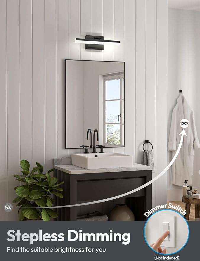 VOLISUN Modern Bathroom Vanity Light 15.7 inch, 20W Dimmable 5CCT Led Bathroom Light Fixture Over Mirror, Black Bar Vanity Light for Bathrooms Mirror Cabinets Bedroom-ETL Certificated