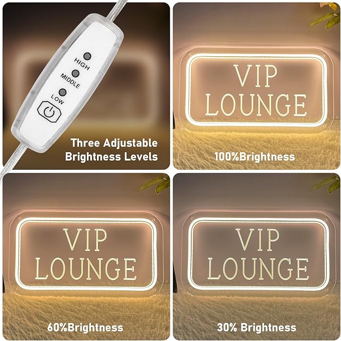 Vip Lounge Neon Sign Dimmable LED Neon Sign Light Up Sign Wall Decor for Airport Hotel Bar Club High-speed Rail Station Lounge Light For Business Store VIP Area 40cm*20cm Warm White
