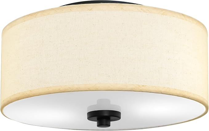 12" Flush Mount Ceiling Light,2-Light,Linen Drum for Small Rooms | Farmhouse Ceiling Light,Beige Fabric Drum Shade,E26 sockets(MAX.60W),hallway,small bedroom,walk-in closet,Bulbs NOT Included