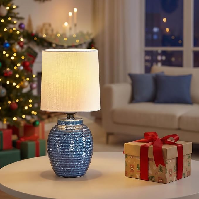 EJIAXIN Small Bedside Lamps -13.75" Farmhouse Table Lamps - Classic Ceramic Table Lamp for Bedroom, Living Room, Nightstand, Office, Side Desk Lamp, End Table