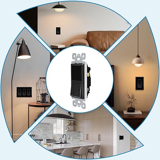 Greencycle Black Single Pole Rocker Light Switch,Paddle Light Switch 15 Amp,Sp Switches White,120V-277V AC,On/Off Wall Switches, Residential/Commercial Grade,Home & Office,UL/CUL,2PK
