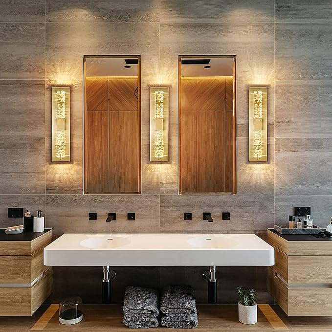 WOSHITU LED Wall Sconce Light: 19 Inch Gold Modern Sconces Wall Lighting 3000K Dimmable Crystal Wall Lamps Indoor Bathroom Sconce Wall Mount Light Fixtures for Living Room/Bedroom/Hallway