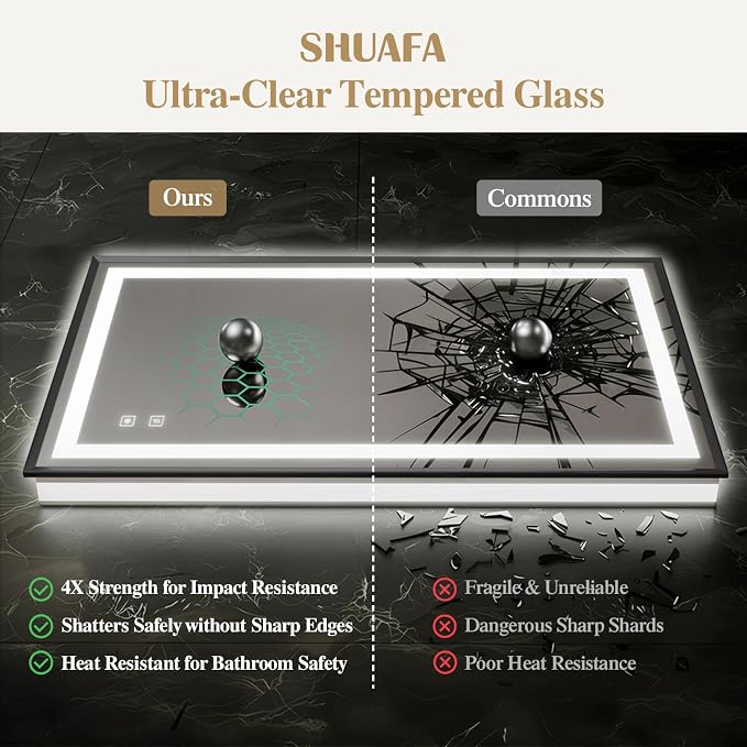 28X36 Inch LED Bathroom Mirror with Lights, Black Frame Frontlit+ Backlit Bathroom Vanity Mirror for Wall, Ultra-Clear Tempered Glass, Shatter-Proof, Anti-Fog and Memory Function, ETL Listed