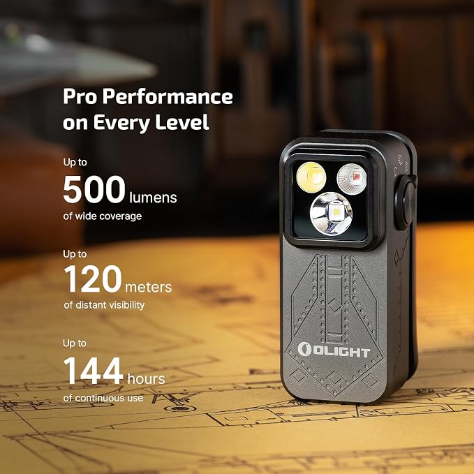 OLIGHT Oclip Pro Rechargeable EDC Clip-on Flashlight, Phantom Squadron | Red Light, 500 Lumens Floodlight, Spotlight, Pocket-Sized, USB-C Charging, Magnetic, for Work, Signaling, Outdoor or Home Use
