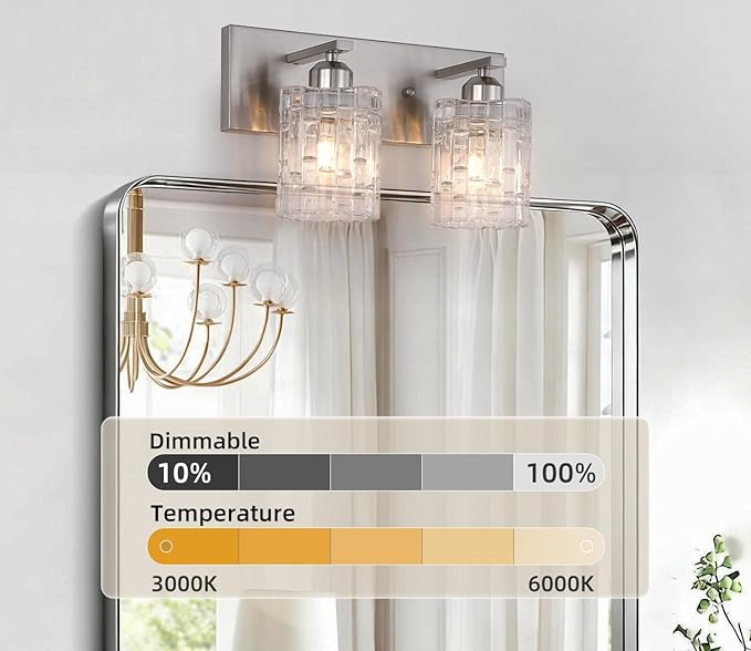 2-Light Nickel Crystal Bathroom Vanity Light Fixture Over Mirror, Modern Bathroom Wall Light for Living Room, Bedroom, Hallway