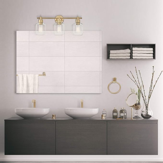 Globe Electric 51638 3-Light Vanity All-in-One Bathroom Set, 5 Piece Gold Finish