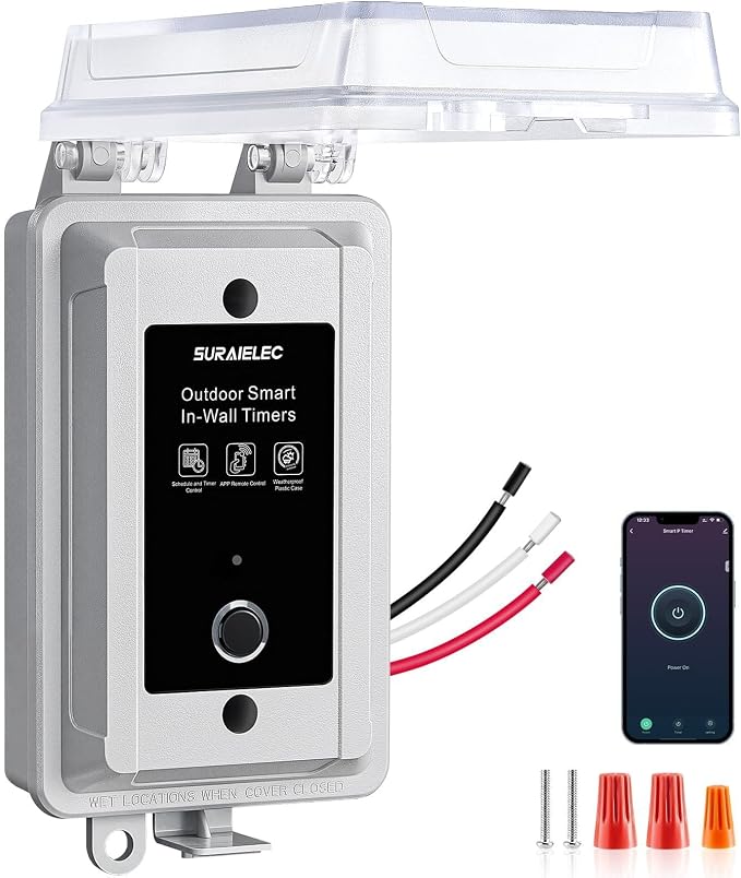 20A Heavy-Duty Outdoor WiFi Smart Timer Switch App/Voice Control | 120V 1HP Hardwired Timer, Alexa Google Compatible, Remote On/Off, Programmable Schedules for Pool Pumps Water Heaters Lights