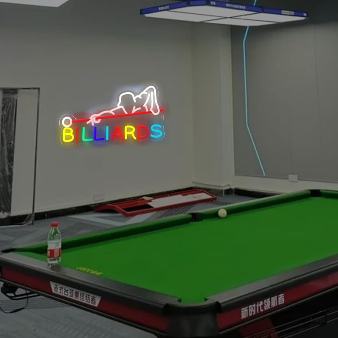 Billiards Neon Sign, USB Powered LED Pool Room Decor | Pool Hall Wall Decor for Game Room, Man Cave, Bar, Party Decoration and Billiards Player Gift