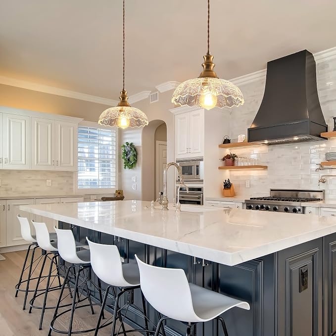 1-Light Pendant Light with Oil Rubbed Bronze Metal Glass Shade and Adjustable Cord Industrial Ceiling Hanging Light for Kitchen Island Bar Dining Room Bedroom Foyer Hallway Farmhouse