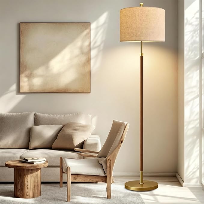 Wood Floor Lamps for Living Room Farmhouse Floor Lamp with Remote Control,Dimmable Vintage Floor Lamp Mid Century Modern Standing Lamp with 3 Color Temperature Tall Floor Lamps For Bedroom Corner