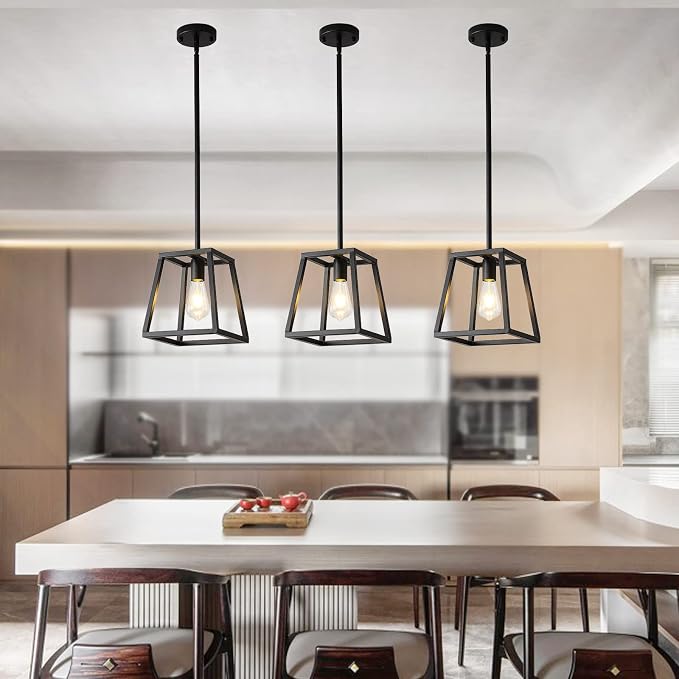 Black Pendant Light,Mini Rectangle Chandeliers, Pendant Lighting for Kitchen Island Living Room 1-Light Industrial Pendant Lighting for Kitchen Island
