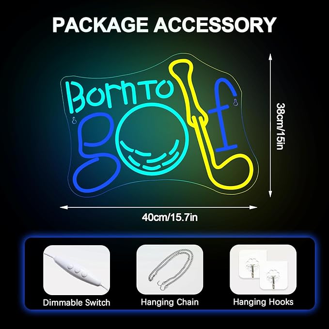 NOSUN Born to Golf Neon Sign Golf Neon Signs for Wall Decor LED Sign Colorful Neon Light Sign Neon Lights with Dimmable Encourage Light for Bedroom Bar Club Apartment Home Party Decor