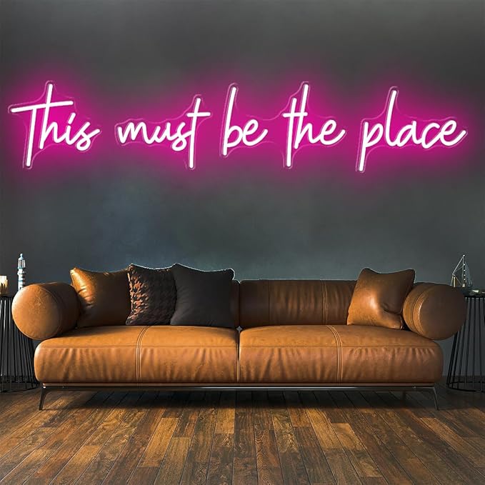 78x16 Inch Super Large This Must Be The Place Neon Sign Pink, Neon Light for Wall Decor with Remote Dimmer, This Must Be The Place LED Sign for Bedroom, Office, Cafe, Bar, Weddings, Hot Pink