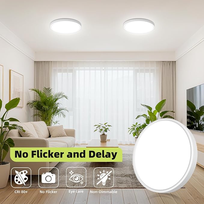 6PACK 7 Inch White Flush Mount Ceiling Light, 15W 1800LM Ceiling Light Fixture,3000K/3500K/4000K/5000K/6500K Color Temperature, LED Flat Ultra-Thin Round Lighting Fixture for Closet Bathroom Hallway