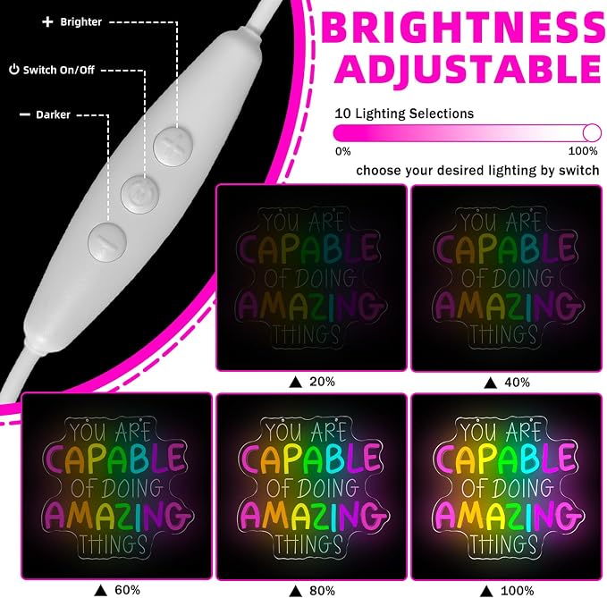 You Are Capable of Amazing Things Neon Sign for Wall Decor Classroom Led Sign Dimmable Inspirational Quotes Reading Corner Neon Light Up Signs for Classroom Home Club Study Room Office Wall Art