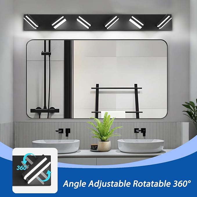 IZORRO LED Modern Bathroom Lights Fixtures(6-Light,Dimmable,360°Rotate),Matte Black Acrylic Wall Lighting,Vanity Lights for Bathroom Over Mirror - 6000k 36In （No Assembly Required）