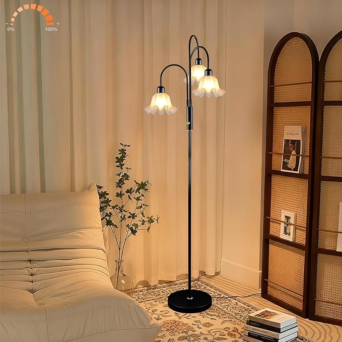 Lightdot 70IN Flower Floor Lamp for Living Room, 3 Light Dimmable Tree Floor Lamps with 3000K Bulb Included for Wedding/Party, Unique Floral Tall Lamp with 5Lbs Heavy Base for Bedroom/Sofa -Black