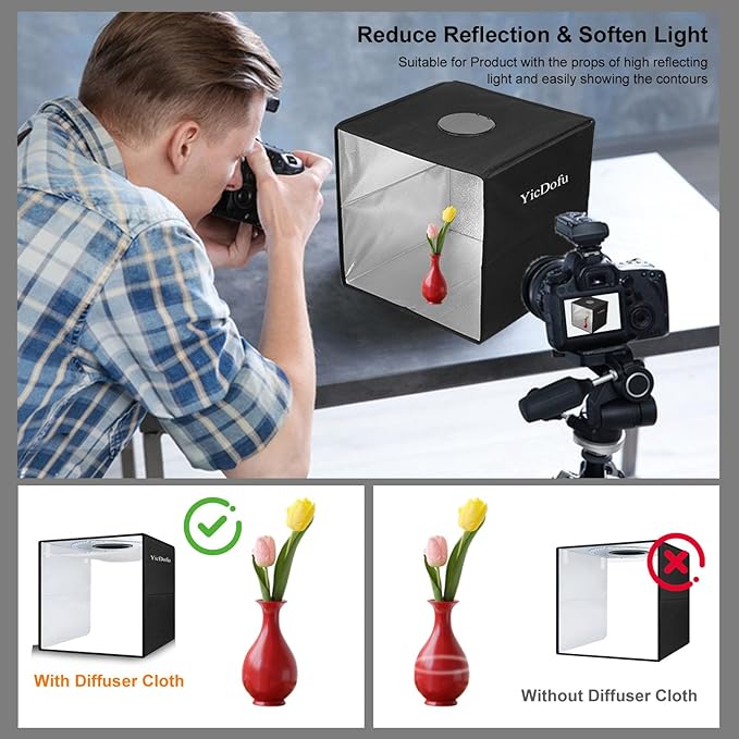 16 Inch Photo Light Box, CRI>90 Photography Shooting Tent with 224 LED Beads Dimmable 3200K-6500K, 6 Color Backdrops Portable Product Photography Studio