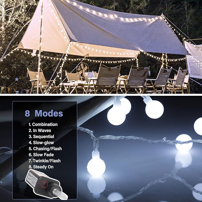 Minetom Globe String Lights, 66 Feet 200 Led Fairy Lights Plug in, 8 Modes with Remote Mini Globe Lights for Indoor Outdoor Bedroom Party Wedding Garden Christmas Tree Decor, Pure White
