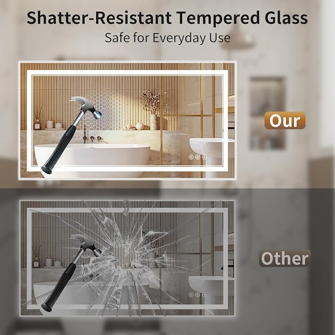 30"x50" LED Bathroom Mirror with Lights, Front & Backlit, Anti-Fog | Lighted Mirror with Dimmable, Aluminum Frame, 3 Color Temperature, CRI 90+, Touch Control with Memory, HD Tempered Glass