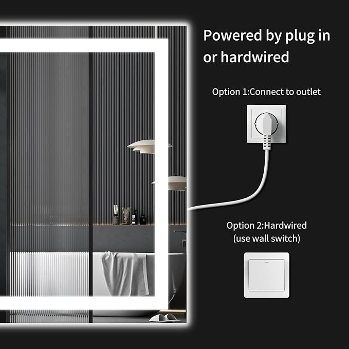 55"x30" LED Bathroom Mirror with Lights, Dimmable，Anti-Fog，Bathroom Vanity Mirror for Wall, Backlit + Front Lit, Memory Function, Shatter-Proof，Tempered Glass