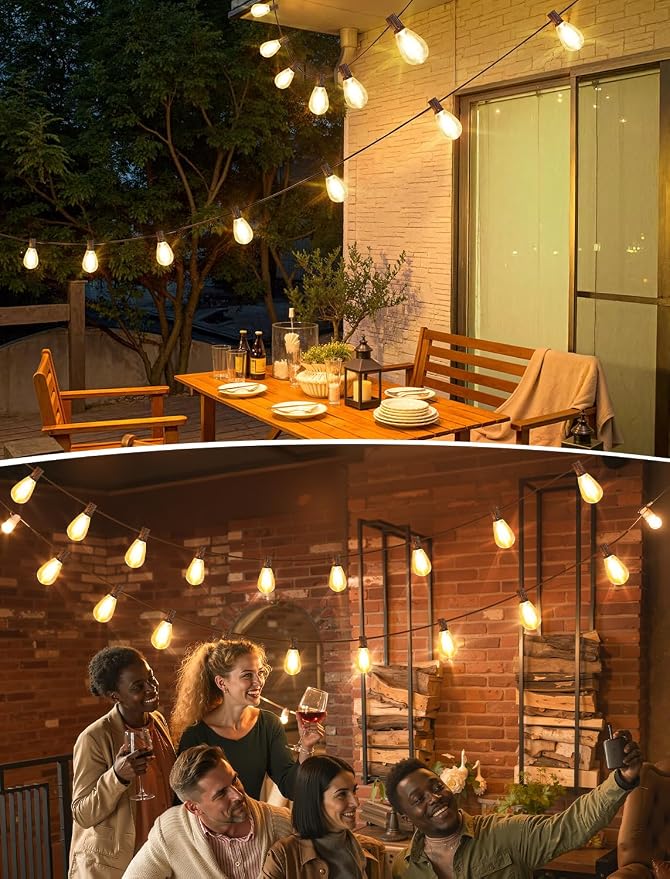 25FT LED Outdoor Patio String Lights, 10+1 Edison S11 Bulbs, Brown | Plug in, Dimmer not included, Dimmable, Waterproof, Shatterproof, Connectable Hanging Lights for Cafe Party Fence Decor